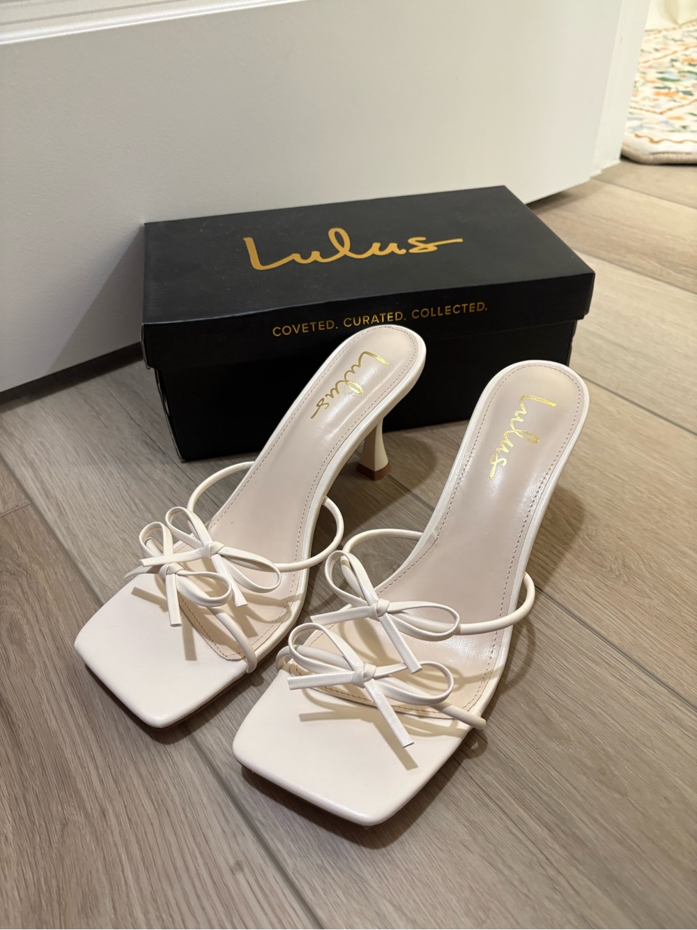 Lulu's Cream Bow Strappy Square-Toe Mule Heels